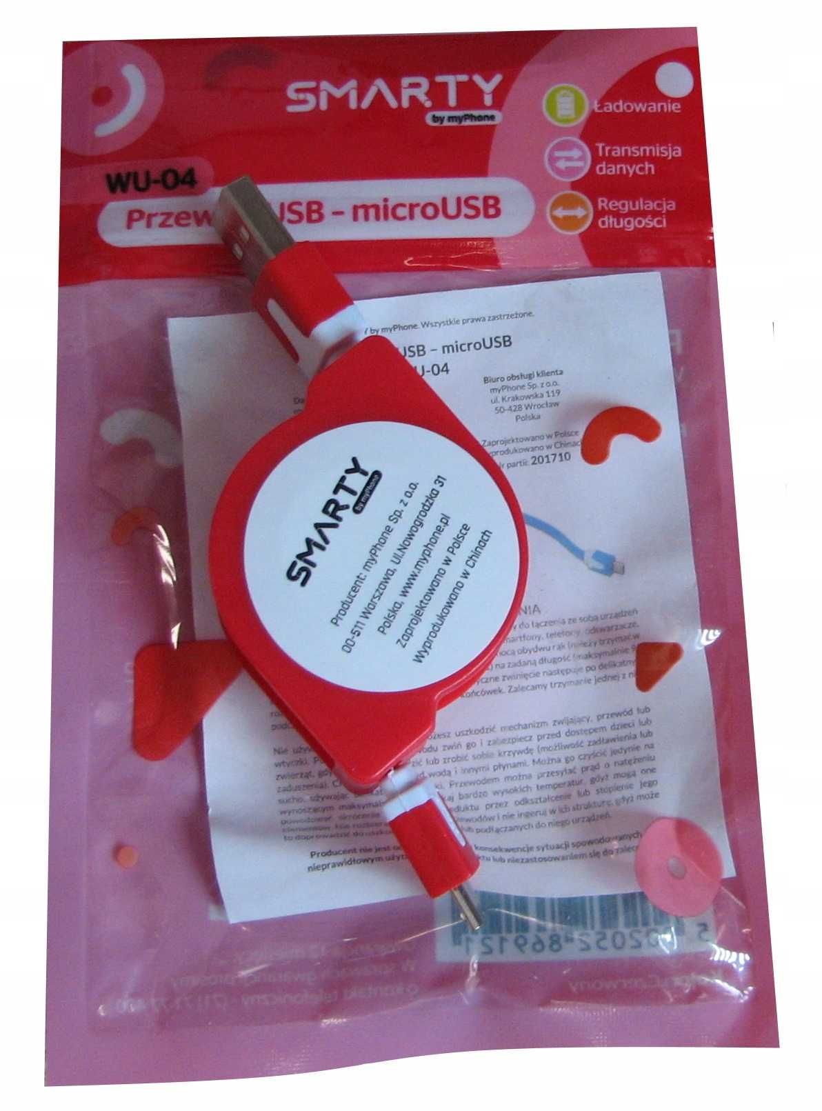 Kabel USB - Micro USB Regulowany Rozciągany max 95 cm czerwony