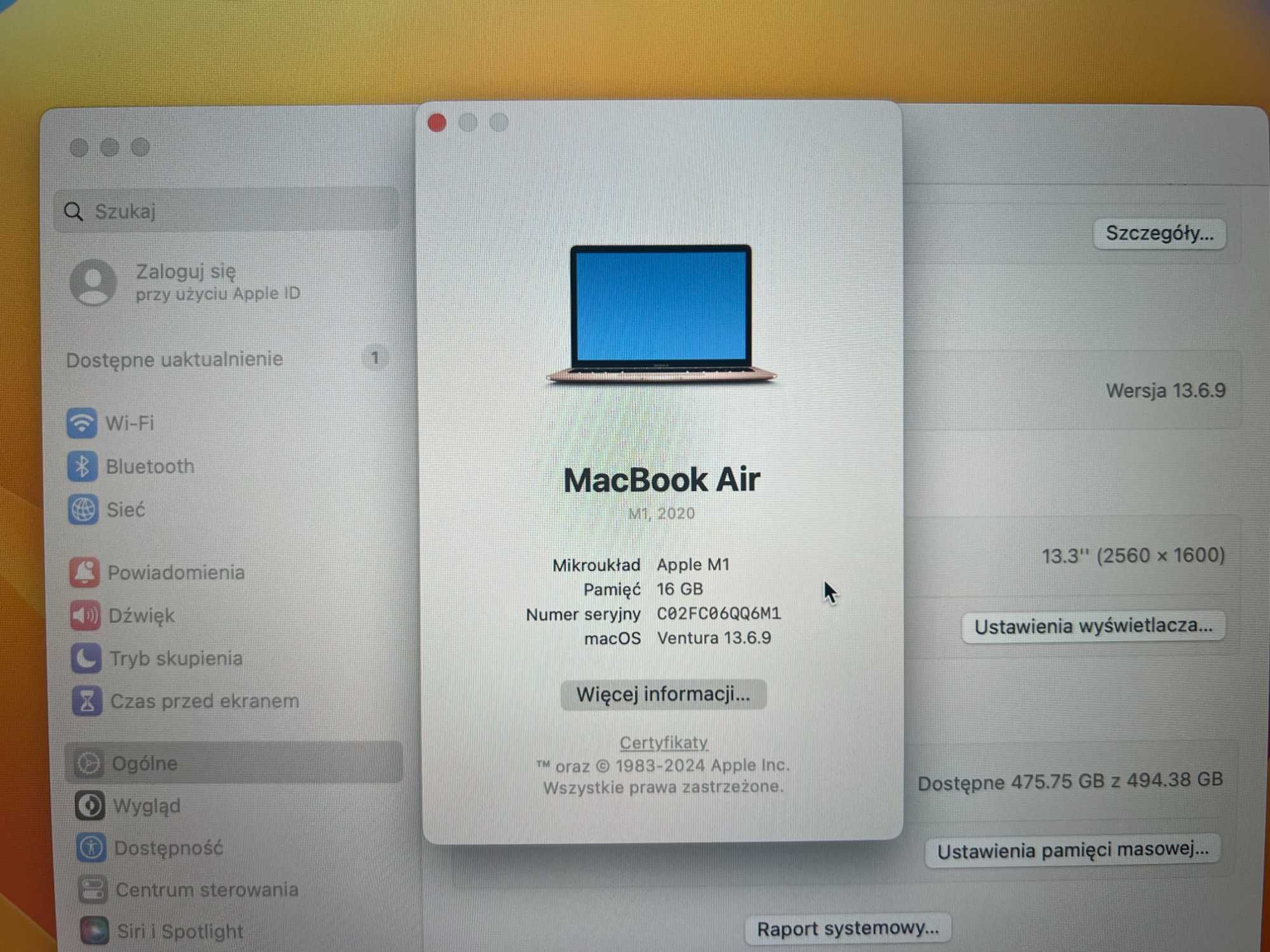 MacBook Air 2020, M1, 13.3 cala, 16GB/SSD512GB