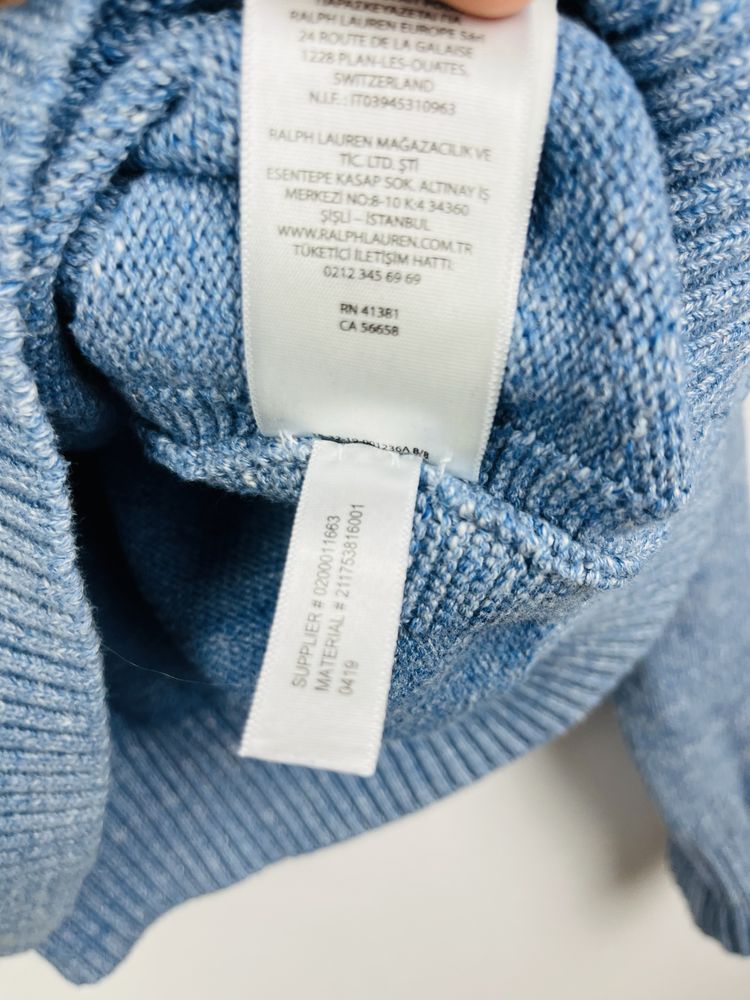 Niebieski sweter męski Polo Ralph Lauren z flagą rozmiar L fit swetr