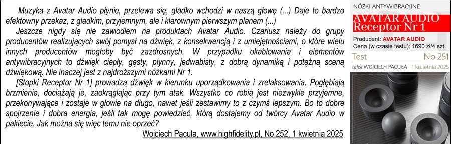 Stopki antywibracyjne Avatar Audio RECEPTOR Nr 4 stara wersja -30%