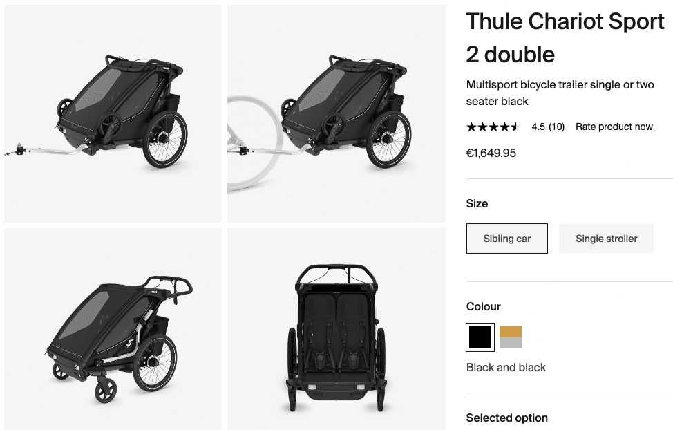 Thule Chariot Sport 2 Double — Preto — Excelente estado — Nazaré