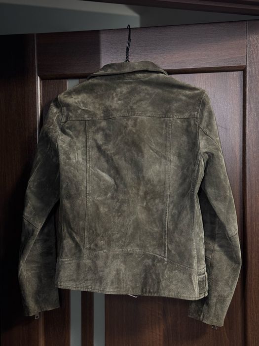 Шкіряна замшева куртка зеленого хакі кольору h&m
