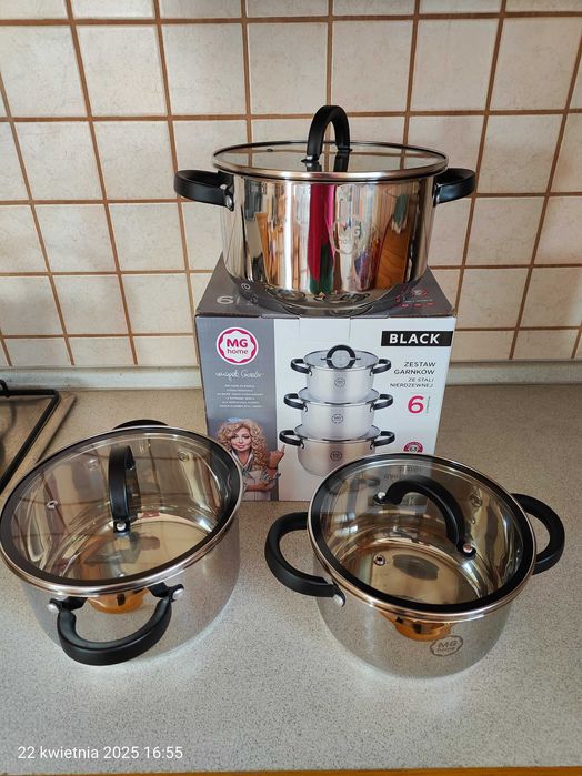 Zestaw garnków ze stali nierdzewnej - 6 elementów