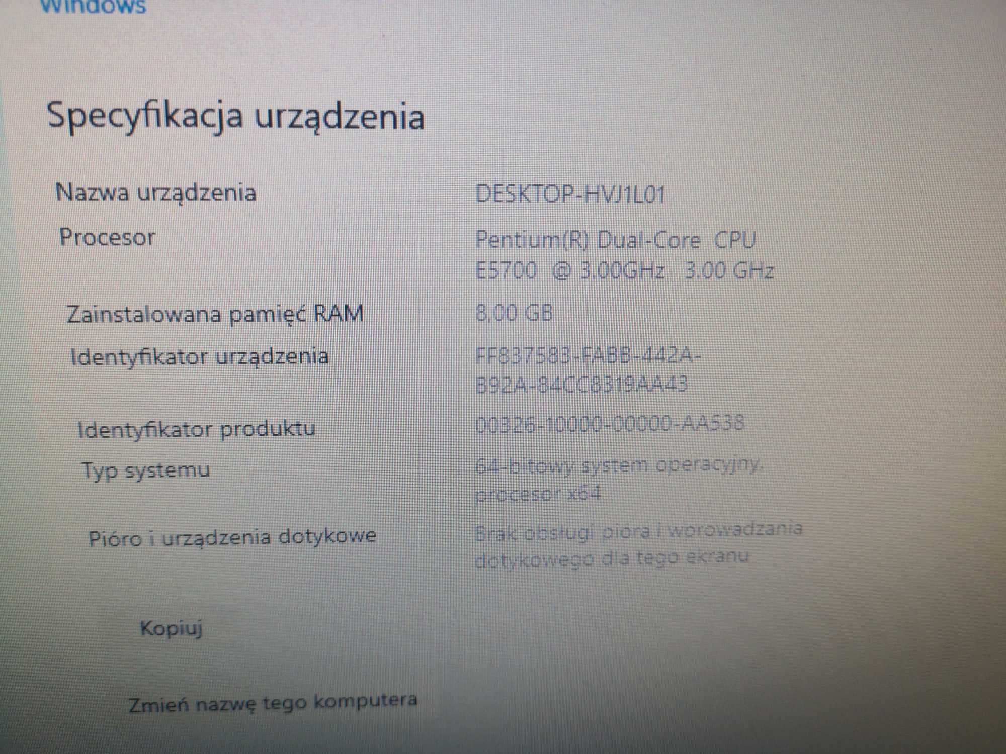 Komputer DualCore E5700 Monitor Głośniki Klawiatura Myszka WINDOWS 10