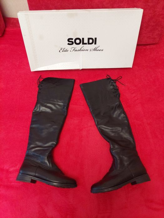 Кожаные зимние сапоги ботфорты ботинки Солди Soldi