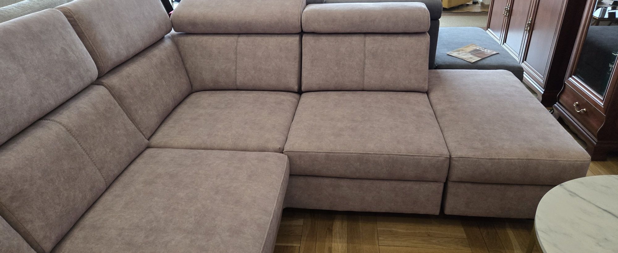 Modny narożnik beżowy z funkcją spania tkanina Zoya ELBRUS reg. zagł.