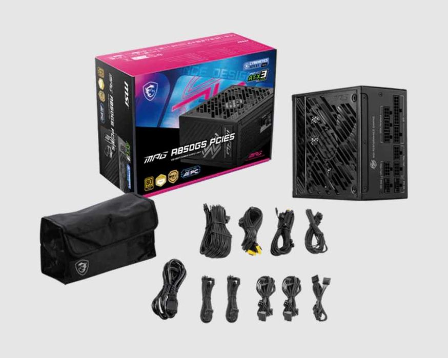 Zasilacz MSI MPG A850GS PCIE5 –850W ATX 3.1, 80+ Gold, modularny, nowy