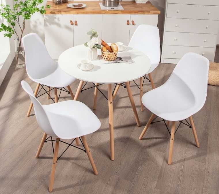 Duży stół + 4 krzesła białe skandynawskie 80cm ZESTAW NOWE