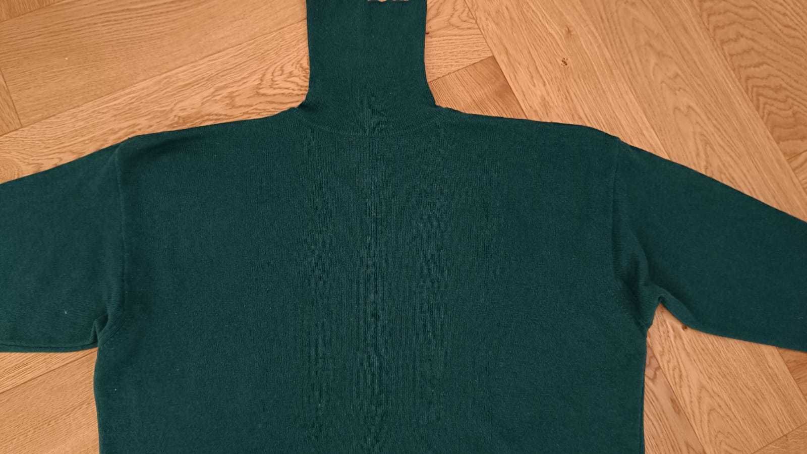 Sweter z golfem/golf wełna butelkowa zieleń XL 42 oversize plus size