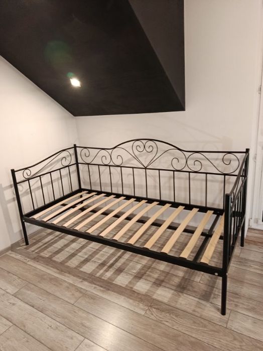Łóżko metalowe czarne 90x200