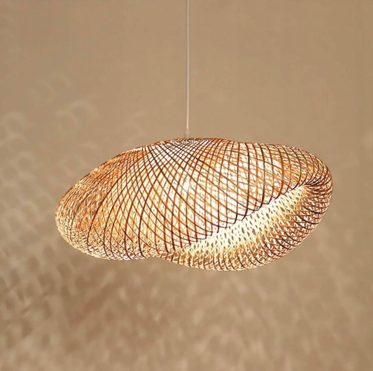 Lampa Wisząca Ażurowa Pleciona Bambusowa Kapelusz Natural Boho