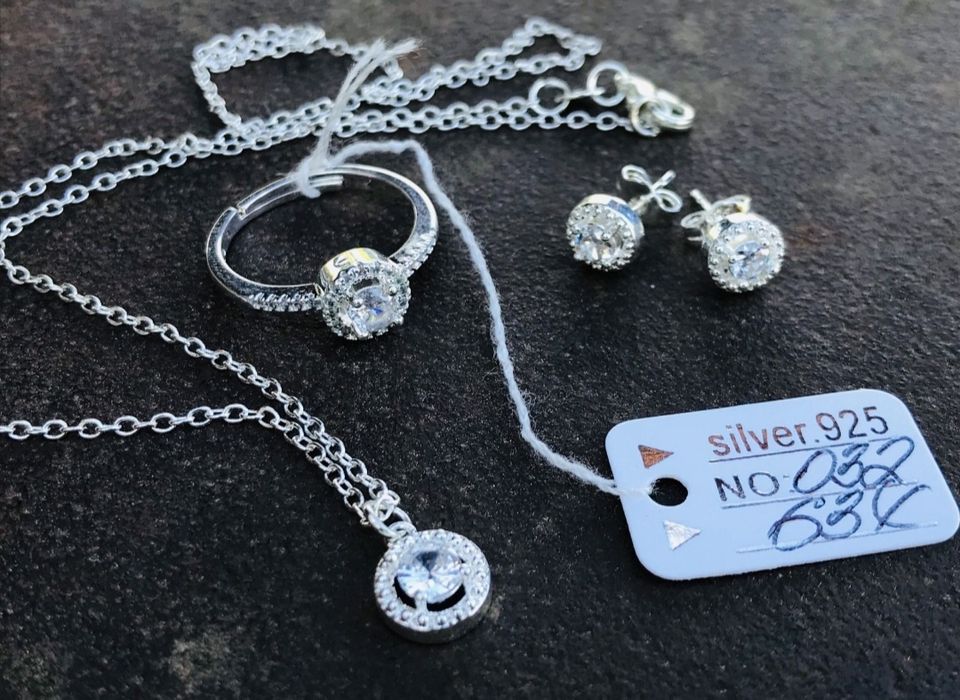 Комплект срібний обручка, пусети, подвіска