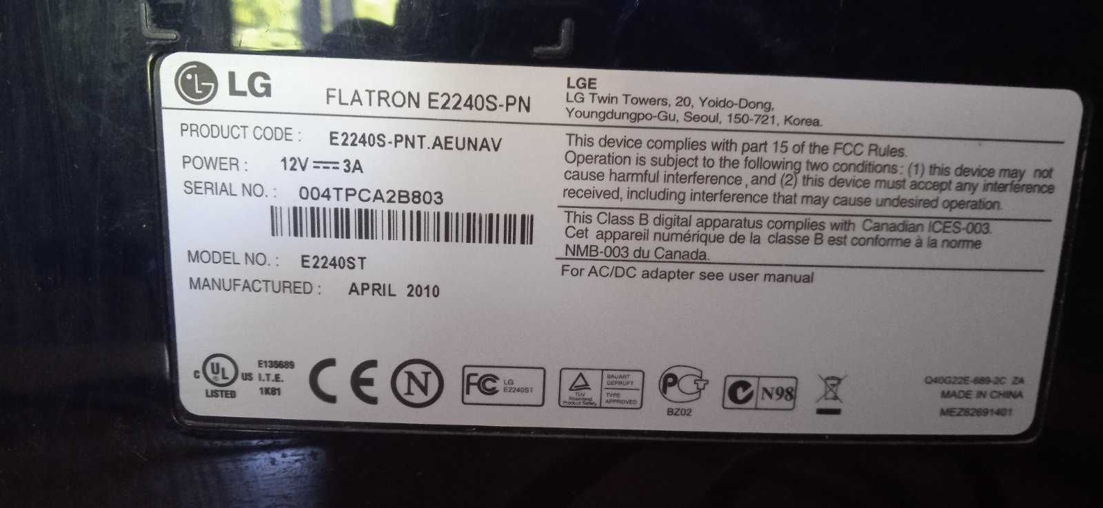 Lg flatron E2240s монитор бу