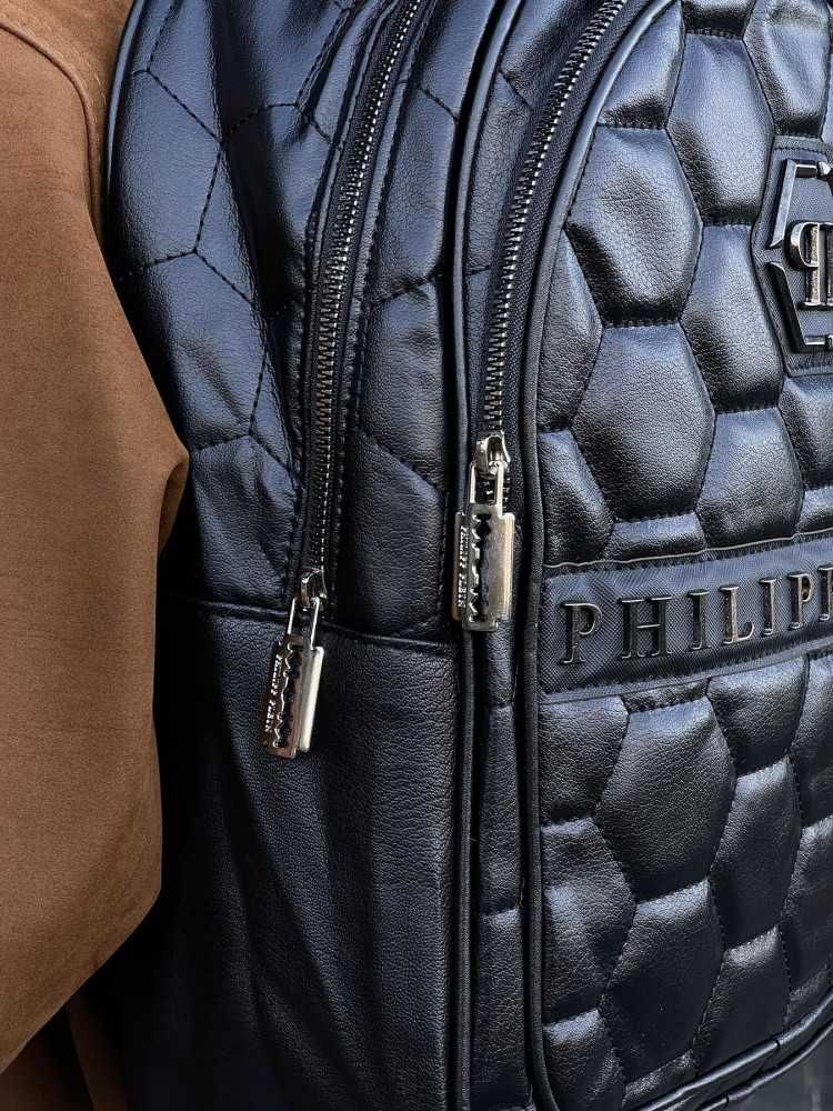 Рюкзак шкіряний чорна черепаха Philipp Plein