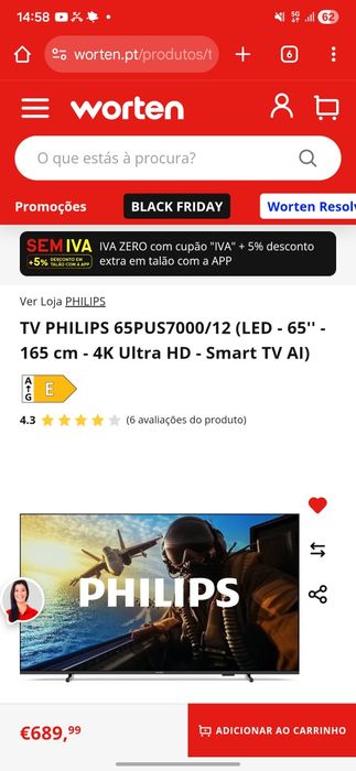 TV PHILIPS 65PUS7000/12 (LED - 65'' - 165 cm - 4K Ultra HD - Smart TV