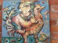 Wasyl Martynczuk obraz olejny" Przejażdżka na kogucie" 50x50