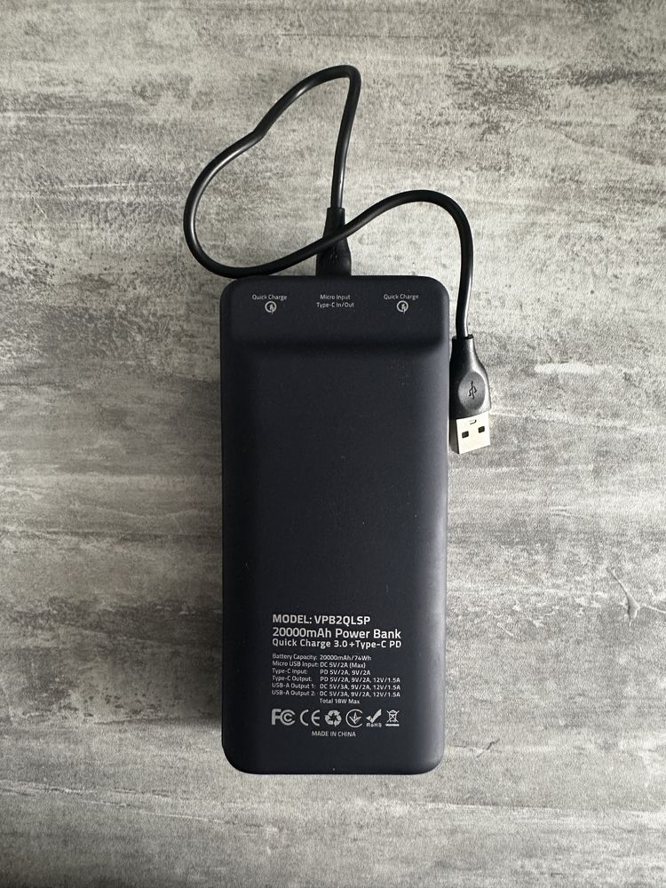 УМБ Vinga QC3.0 Display Soft Touch 20000 mAh Black (VPB2QLSBK)