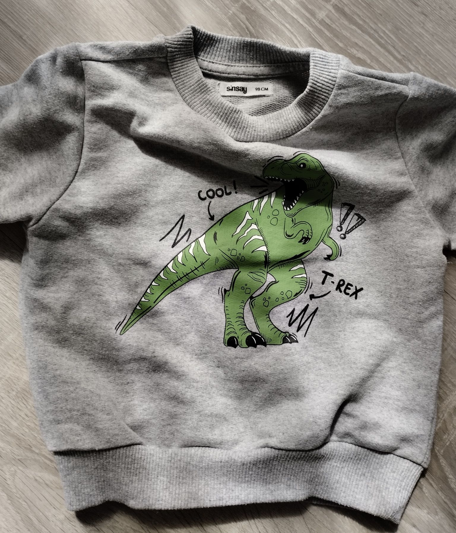 Szara bluza 98, bluza chłopięca T-rex, dinosaur Sinsay.
Bluza bez wad.