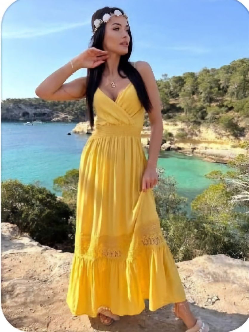 Nowa letnia sukienka maxi z koronką, rozkloszowana L/XL