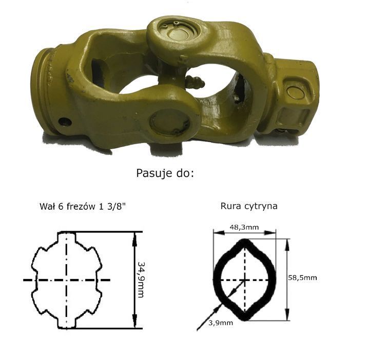 Przegub wałka WOM 30,2x92 rura cytryna, 6 frezów 34,9mm 1 3/8" 830Nm