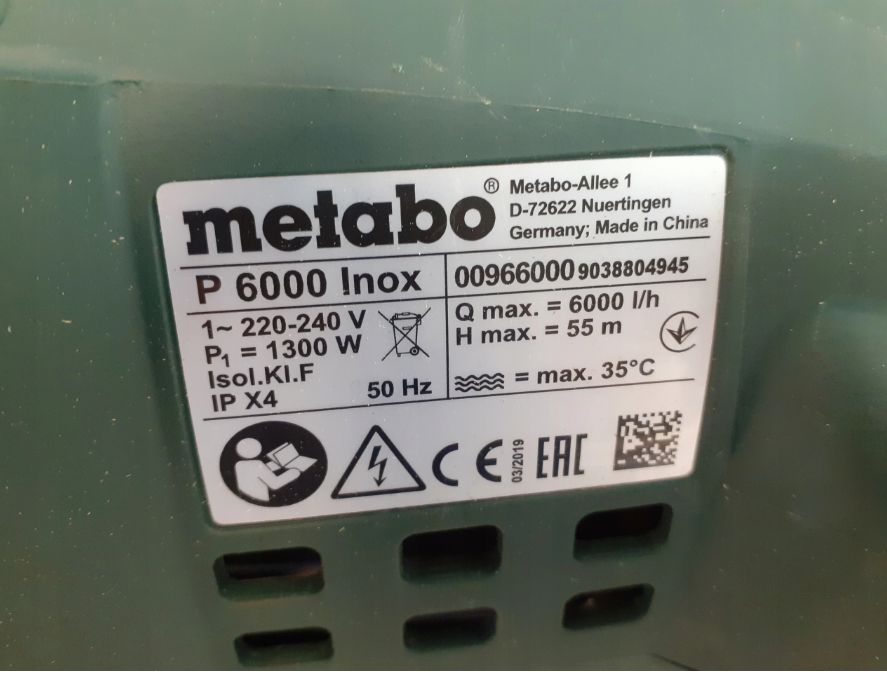 Metabo P 6000 Inox pompa OGRODOWA