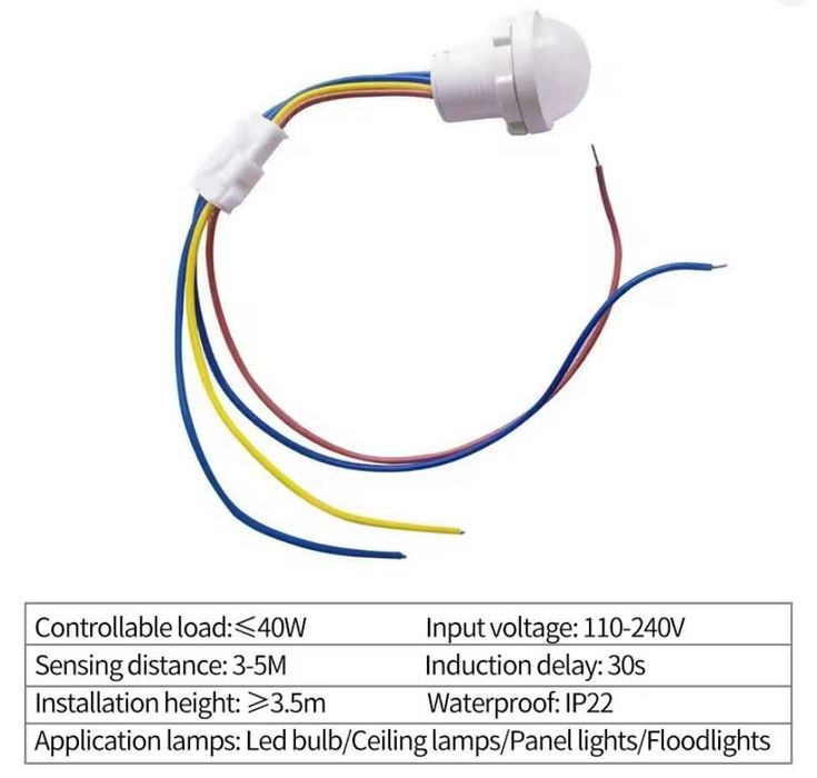 Czujnik ruchu włącznik oświetlenia pir 110-230V max. 40W kąt 110