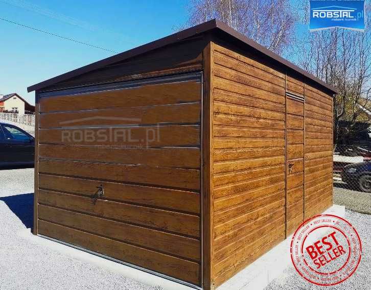 Garaż Blaszany 3x5m Drewnopodobny – Spad na bok! Bezpłatny Montaż!