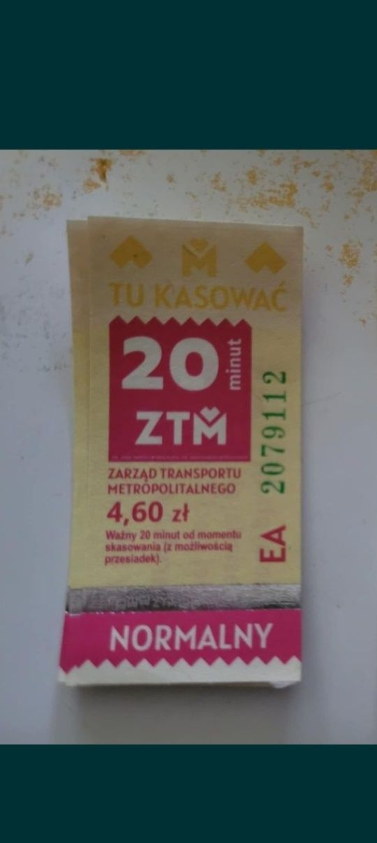 Bilety ZTM na 20minut 77sztuk.