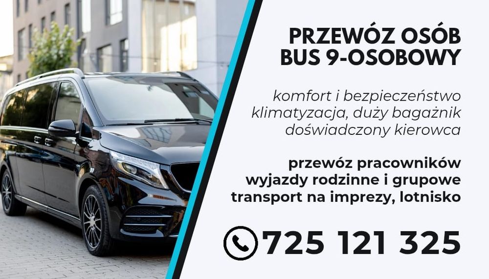 Transport bus 9 osobowy dyskoteki imprezy wesela