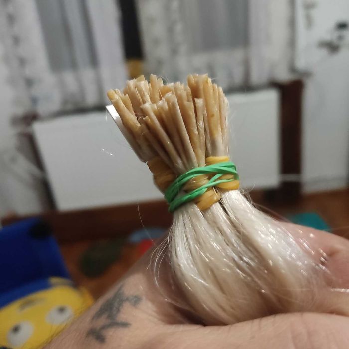 Włosy naturalne ok 52 cm 100 pasm 20i#60 + 100 ringów z silikonem