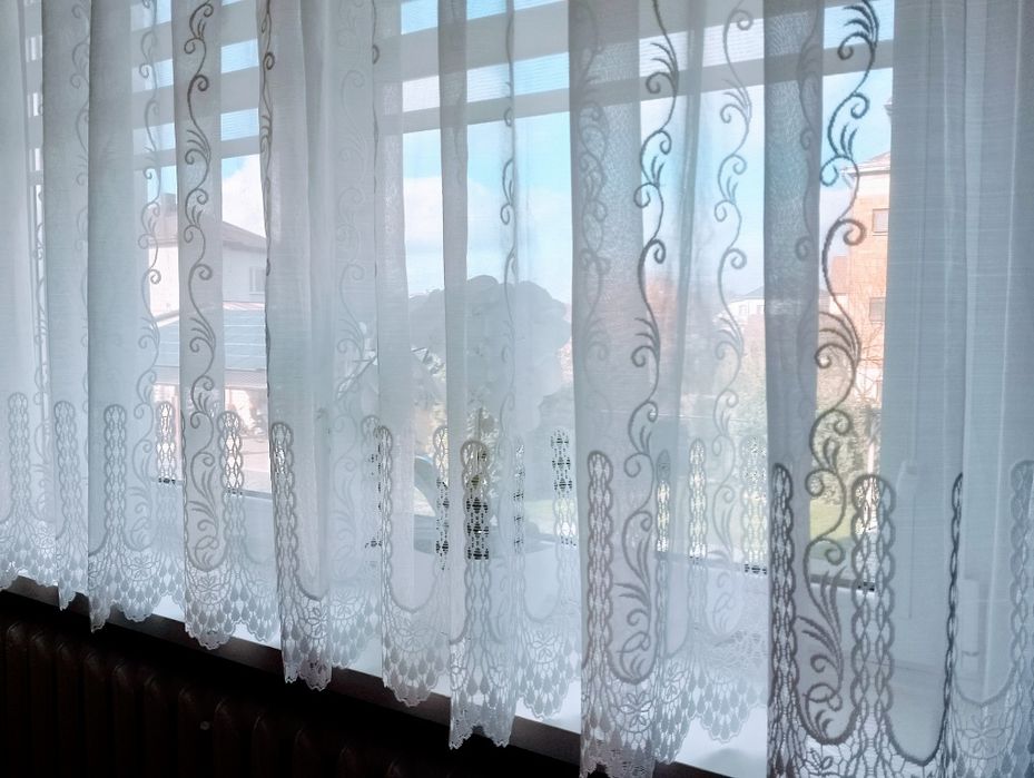 ELEGANCKA firana biała wzory hafty salon pokój kuchnia