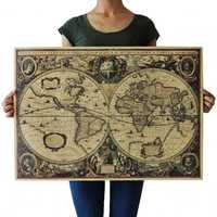 Плакат постер на крафтовой бумаге с изображением старинной карты мира