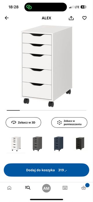 Szafka IKEA Alex komoda biała na kółkach dokumenty