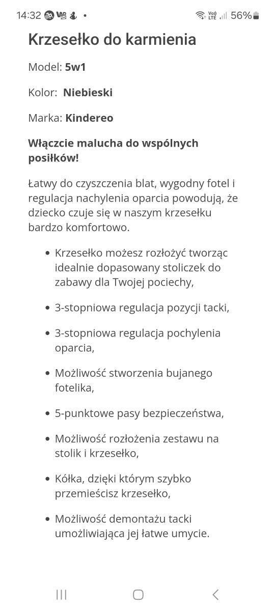 Krzesełko do karmienia KINDEREO 5w1