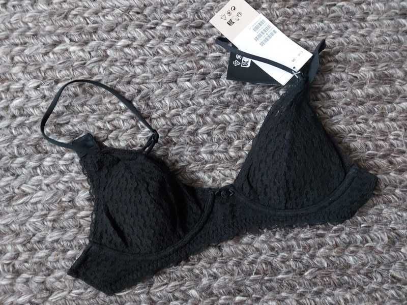 Czarny Biustonosz koronkowy miękki h&m 36