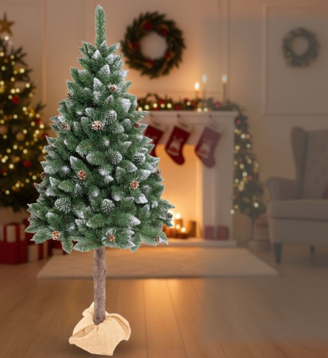 Sztuczna choinka na pniu –150 cm, gęsta, ośnieżona choinka na święta