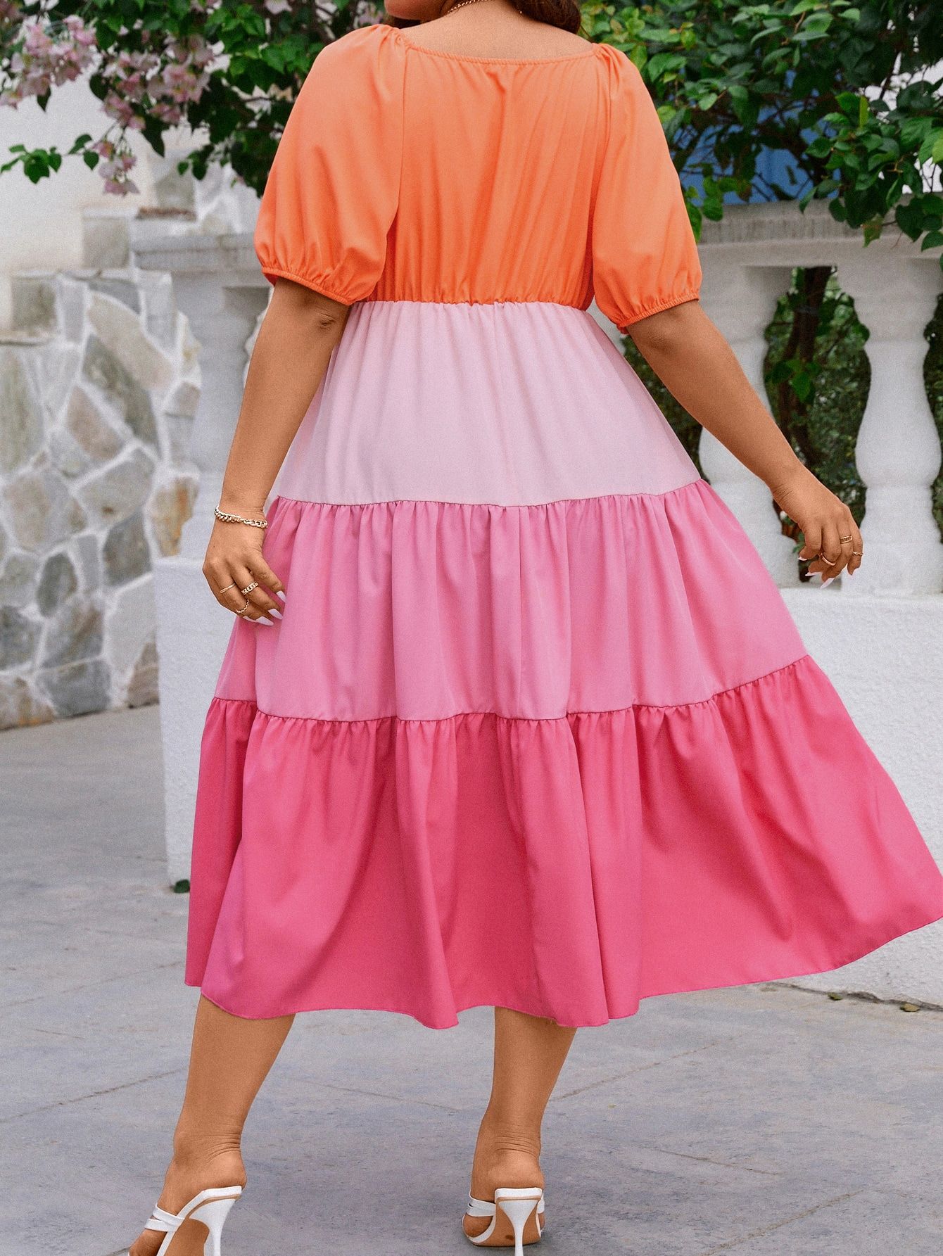 Sukienka Midi Letnia Wakacyjna Z Bufiastymi Rękawami Casual Shein 4Xl