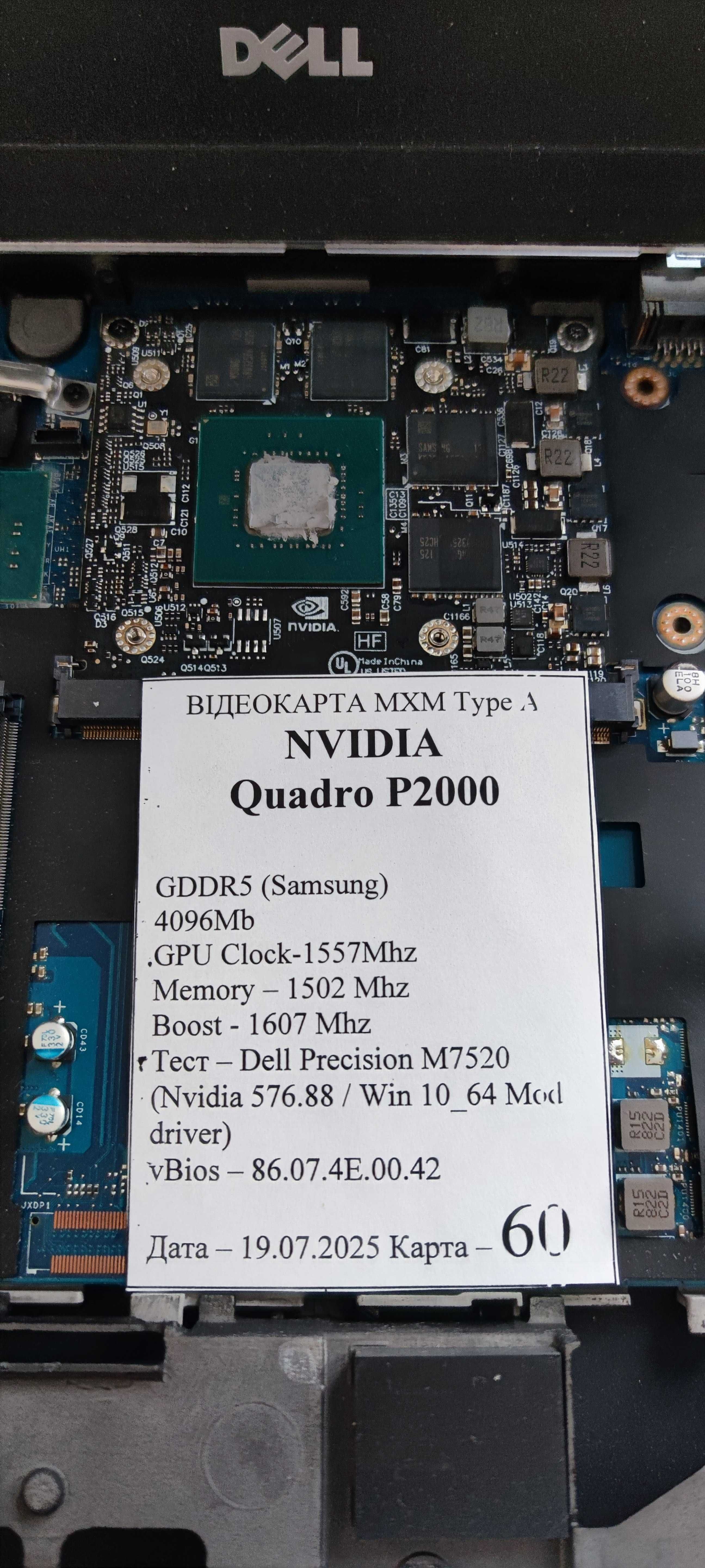 Відеокарта для ноутбуків Nvidia Quadro P2000 4gb MXM A Dell