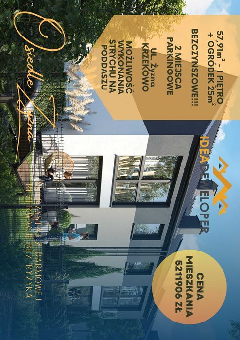 **OSTATNIE*Bezczynszowe 57,91m2 Ip.*ogródek 30m2*2 parkingi*KRZEKOWO**