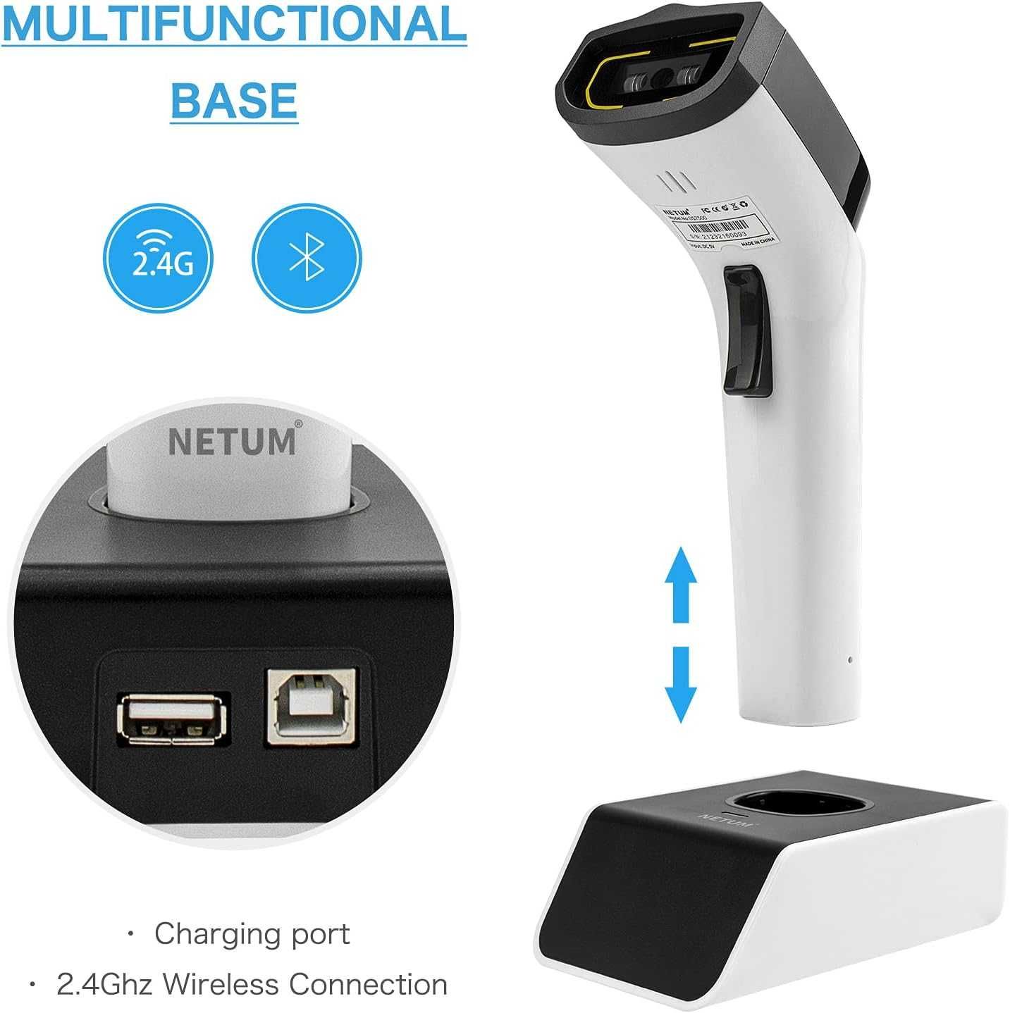 NETUM DS8100 Bezprzewodowy czytnik RFID/NFC, skaner kodów QR i 1D/2D