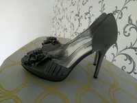 Бархатні срібні туфлі коктейльні 38 (на ногу 24.5 см)