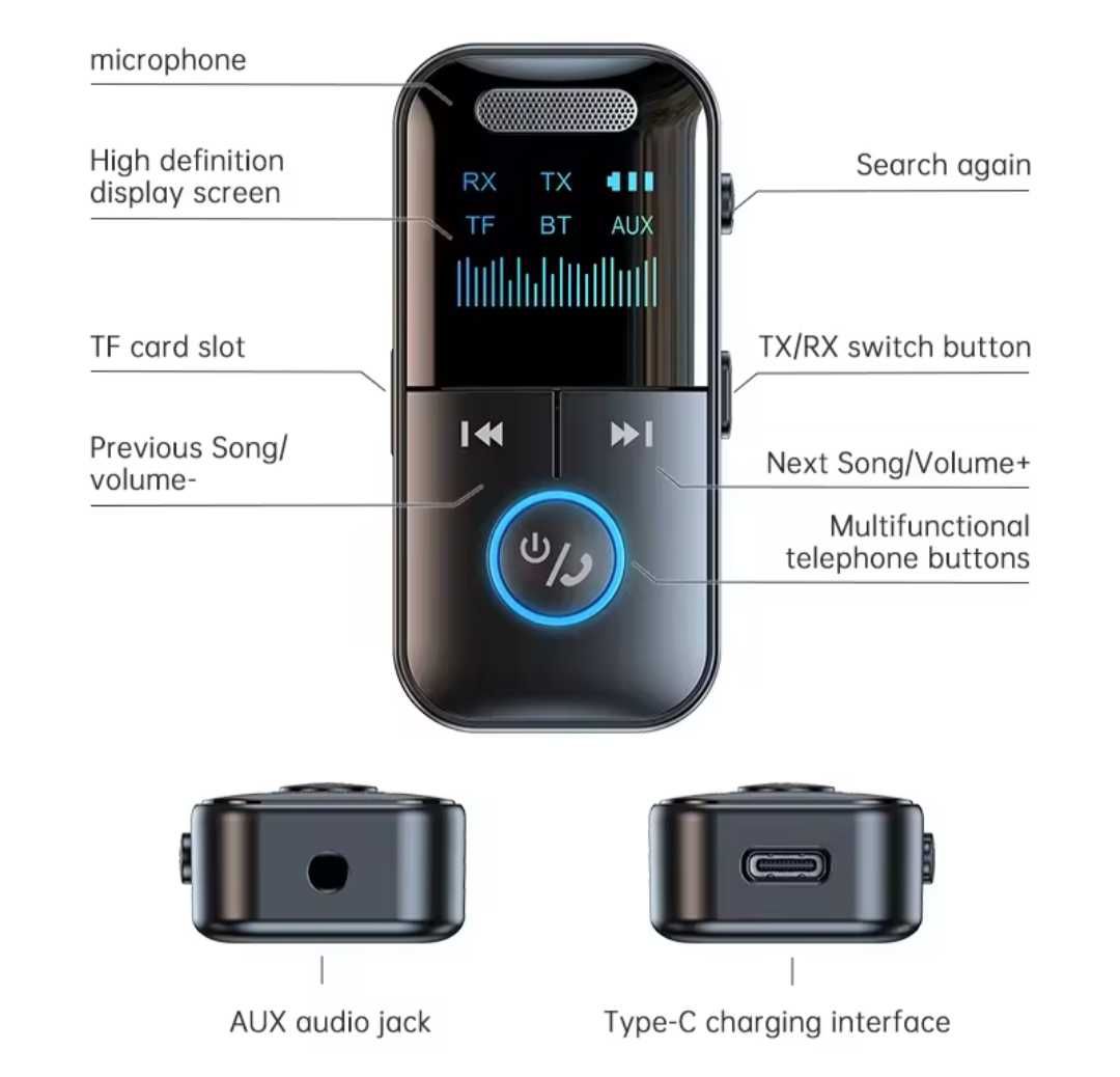 Приймач та передавач Bluetooth 5.4 3,5-мм AUX, підтримка TF-карти
