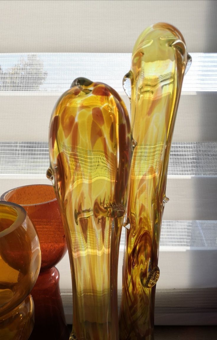 PRL szkło artystyczne kolorowe rzeźba forma szklana huta