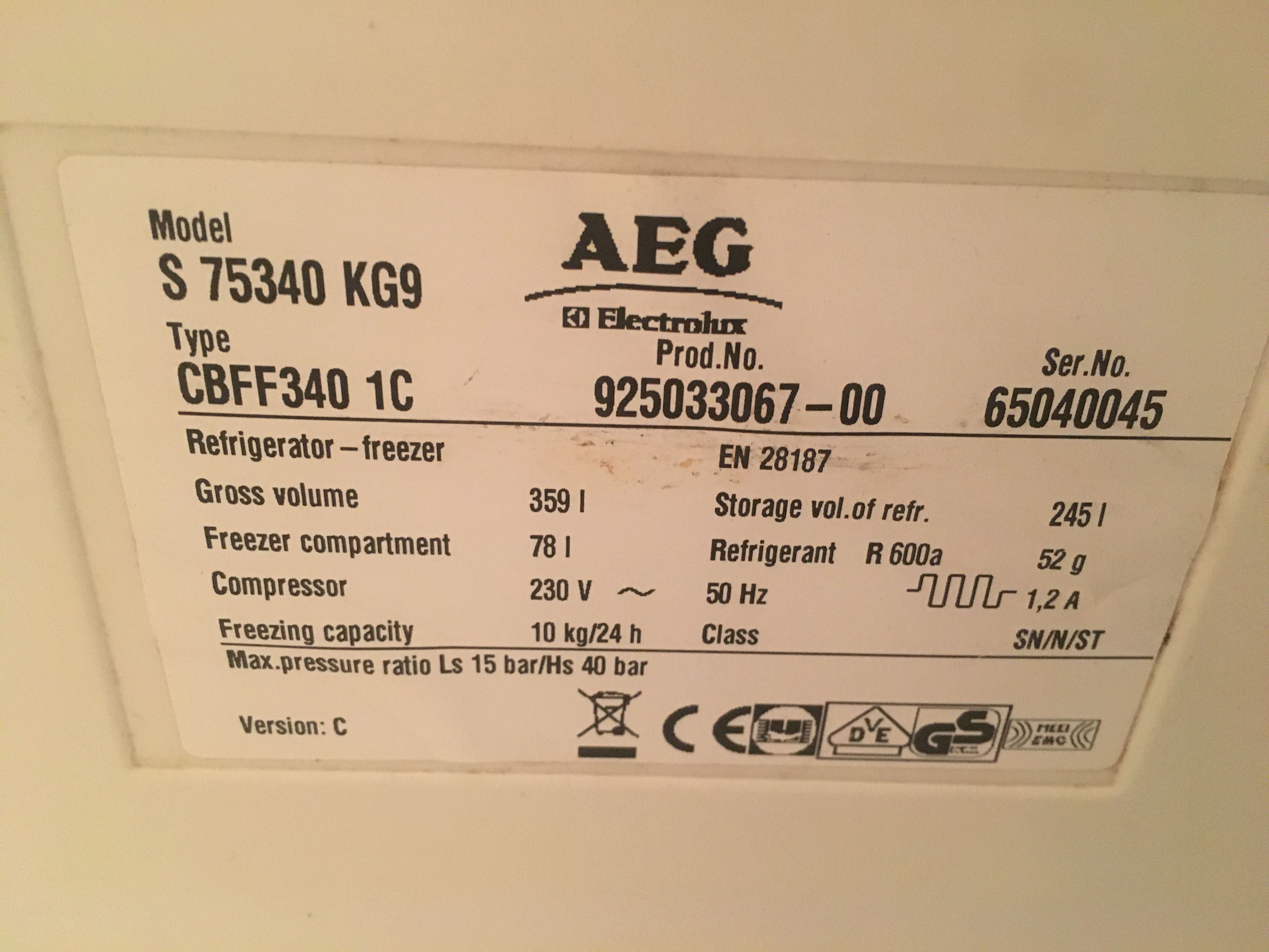 Продам холодильник AEG(ELECTROLUX) б.у  no frost