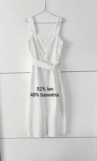 Sukienka Mango 38 M biała lniana bawełniana na guziki grube ramiączka