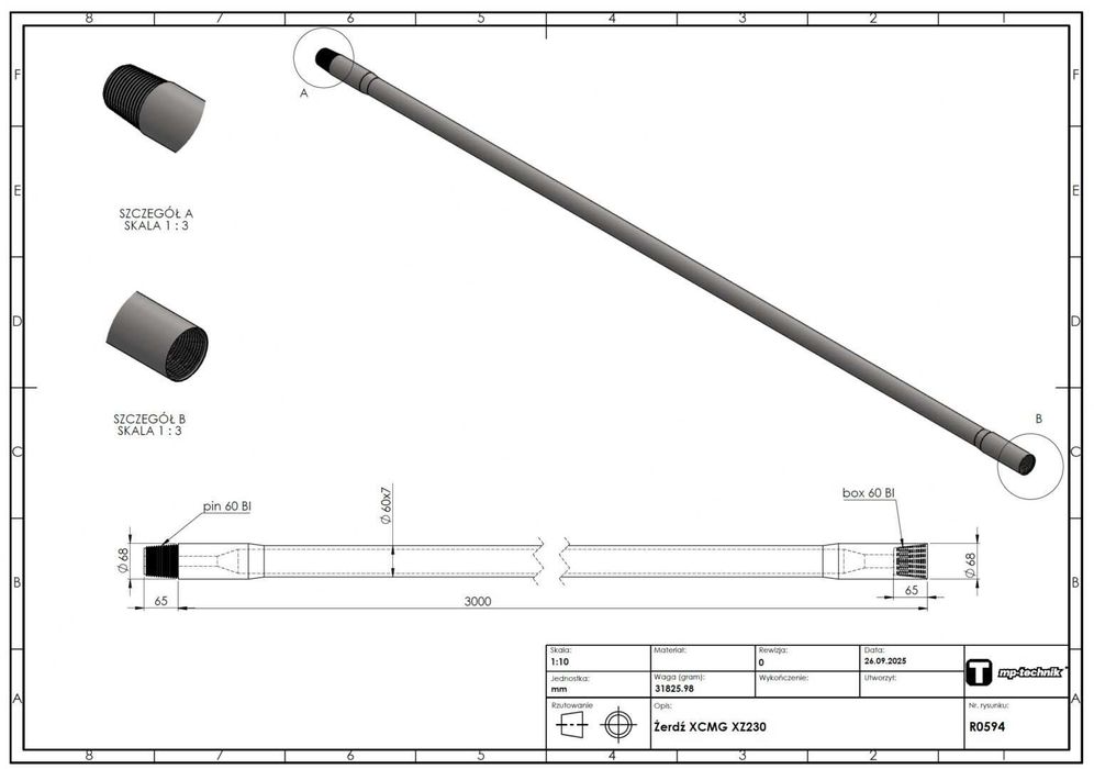 Żerdzie wiertnicze do wiertnicy HDD XCMG XZ200 / XZ230
