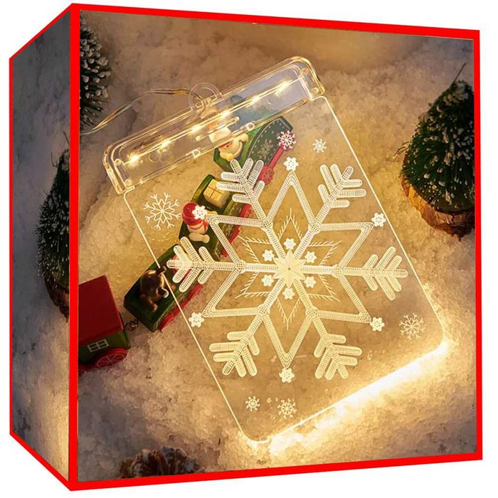 Lampki świąteczne Witraż led 3d na okno ozdoba śnieżka