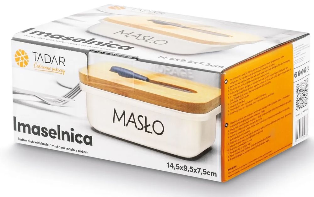 Maselniczka Stalowa Z Nożykiem Pokrywka Bambusowa Tadar Pojemnik 16Cm