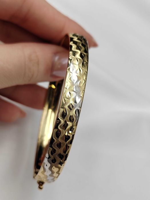 NOWA Złota Bransoletka Sztywna Ozdobna / Złoto 585