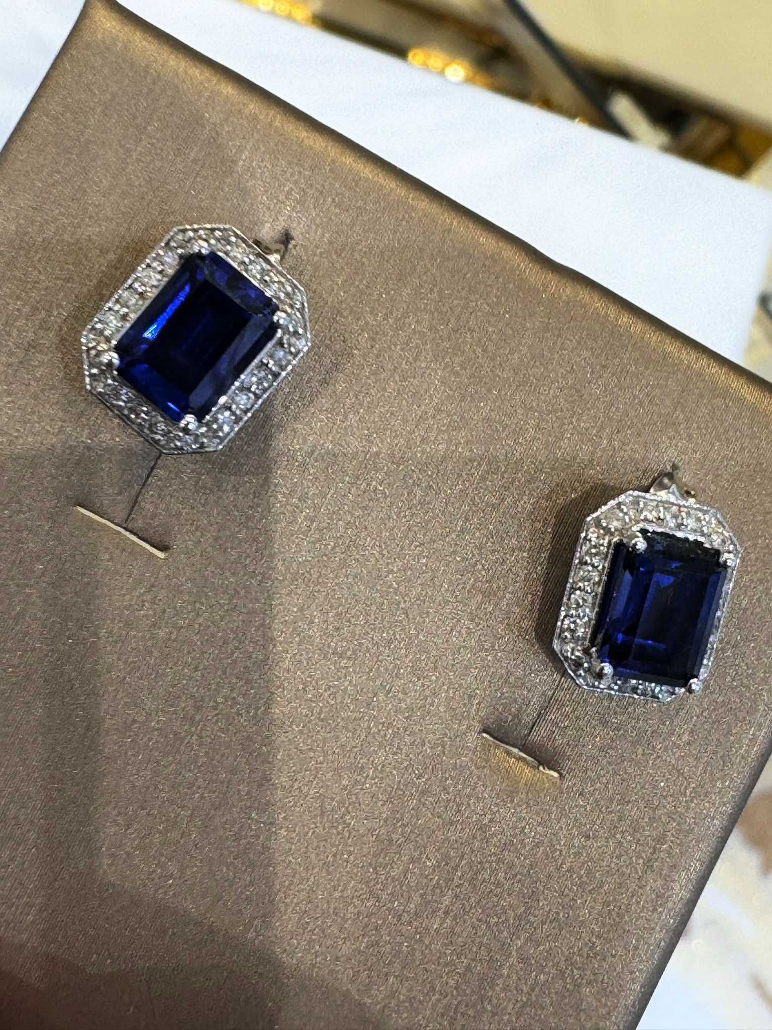 Kolczyki z diamentami 0.35 CT i szafirami 3.30 CT certyfikat